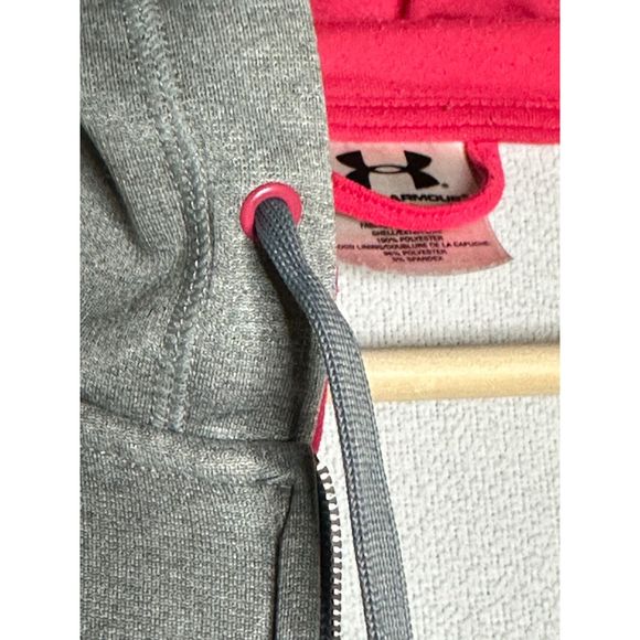 Women’s Under Armour, Zip-Up Sweatshirt, L, Heather Grey w/ Bright Pink Red Logo - Picture 3 of 16